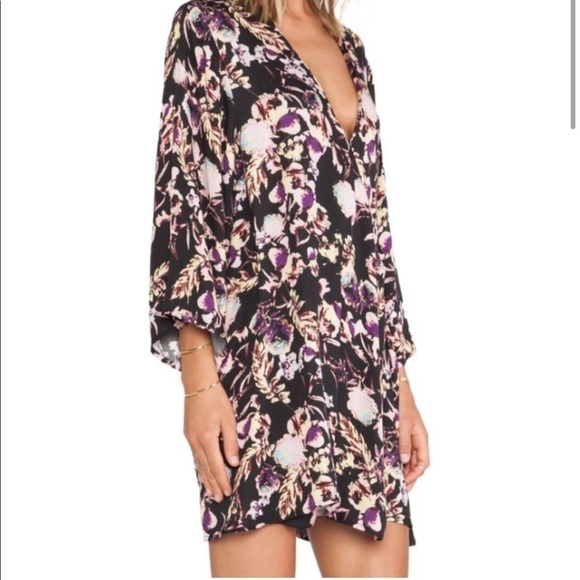 REVOLVE Somedays Lovin Deep End Wrap Dress Black Floral Oversized Mini - Picture 2 of 12